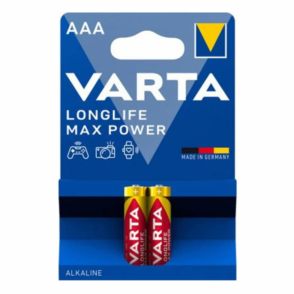 باتری نیم قلمی وارتا لانگ لایف مکث پاور (VARTA LONG LIFE MAX POWER BATTERY AAA) 2 عددی - جعبه ی 10 جفتی