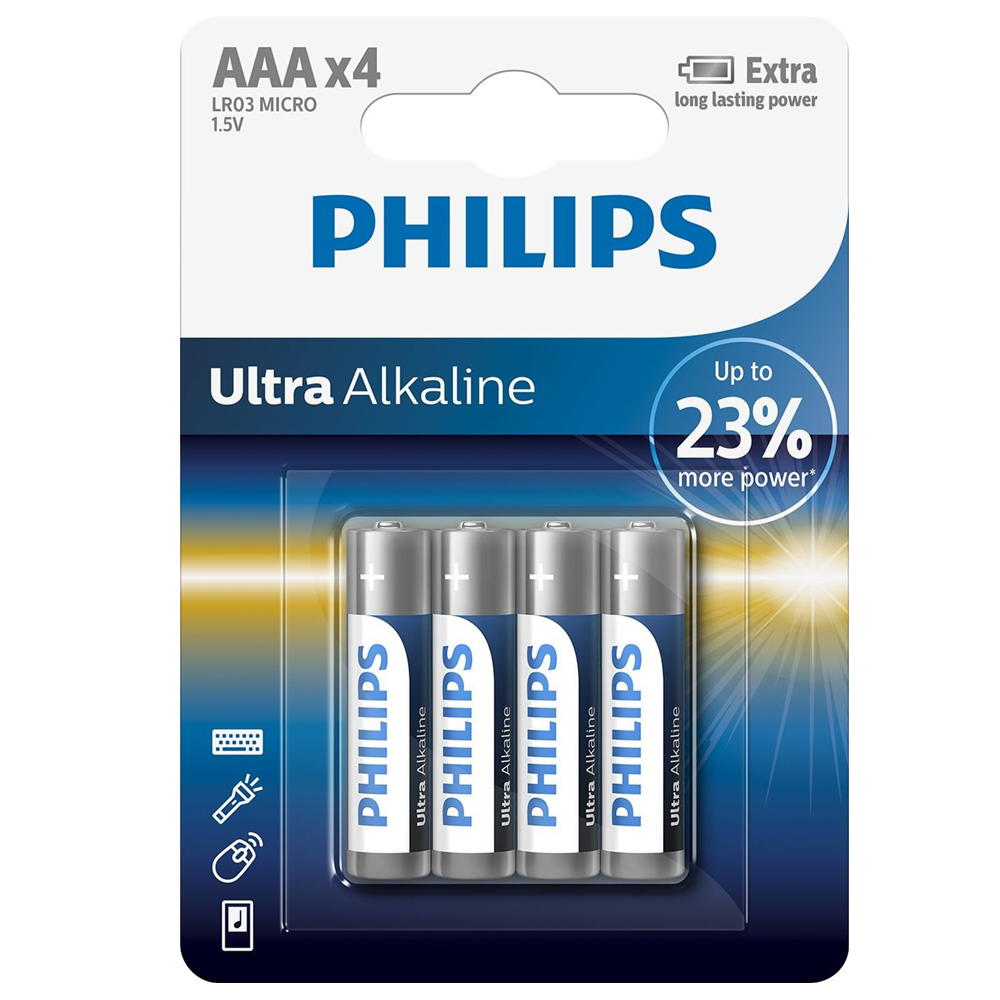 باتری نیم قلمی فیلیپس (PHILIPS) اولترا آلکالاین 4 عددی ULTRA