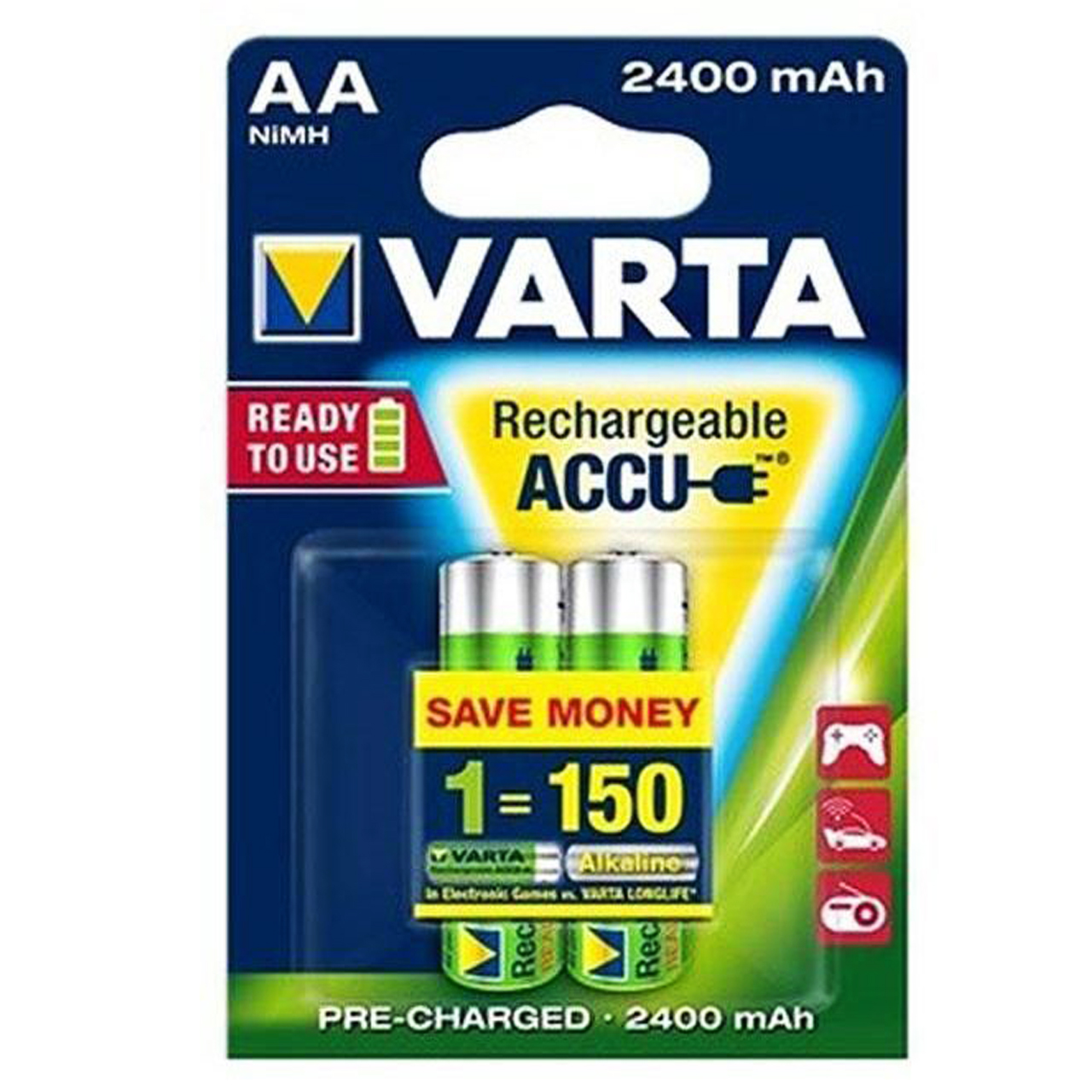 باتری قلمی شارژی (قابل شارژ) وارتا 2400 -2 عددی - 4 جفتی