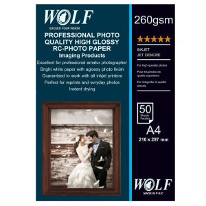 کاغذ A4 ولف براق 260 گرم 50 عددی مدل آر سی (WOLF PAPER A4 GLOSSY 260 gr RC 50 SHEETS)