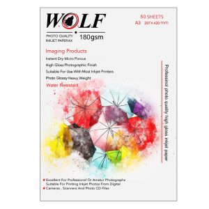 کاغذ A4 ولف براق 180 گرم 50 عددی (WOLF PAPER A4 GLOSSY 180 gr 50 SHEETS)